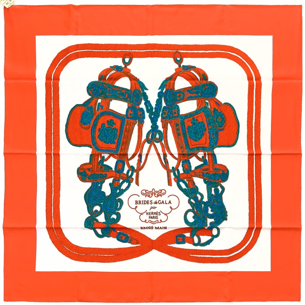 RARE! NWT Hermes Scarf "Brides de Gala" in Orange/Teal